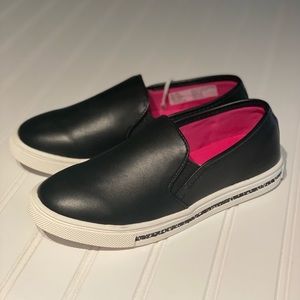 Girls Black and White Slip on Shoe Sneaker Size 3 Memory Foam Loafer Glitter NEW